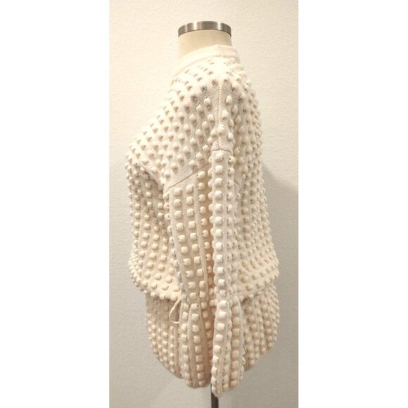 j.ing Ivory Cream Popcorn Knit Textured Drawstring Bell Sleeve sweater S - Picture 4 of 13